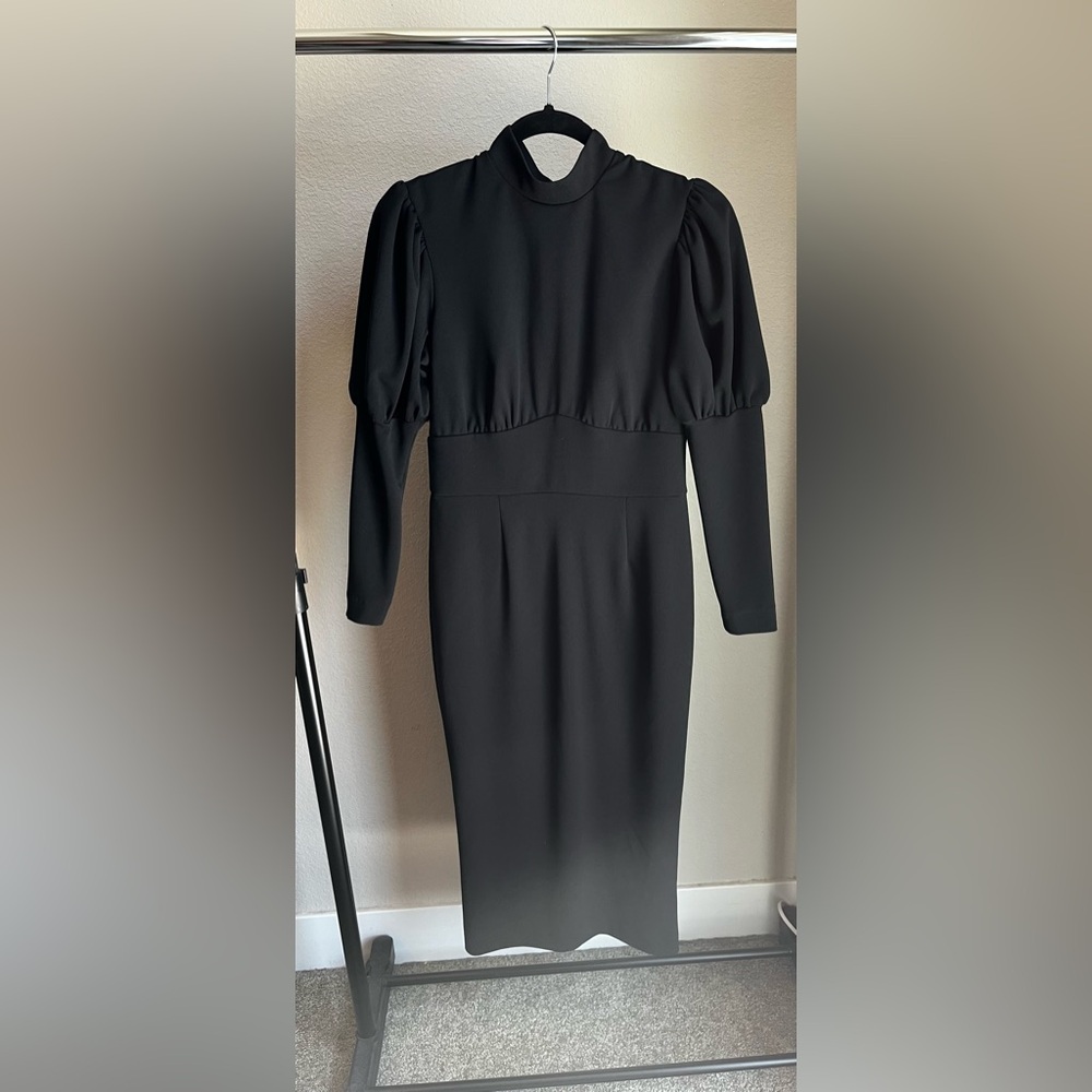 Alexia Admor Black puff sleeve midi Sheath Dress